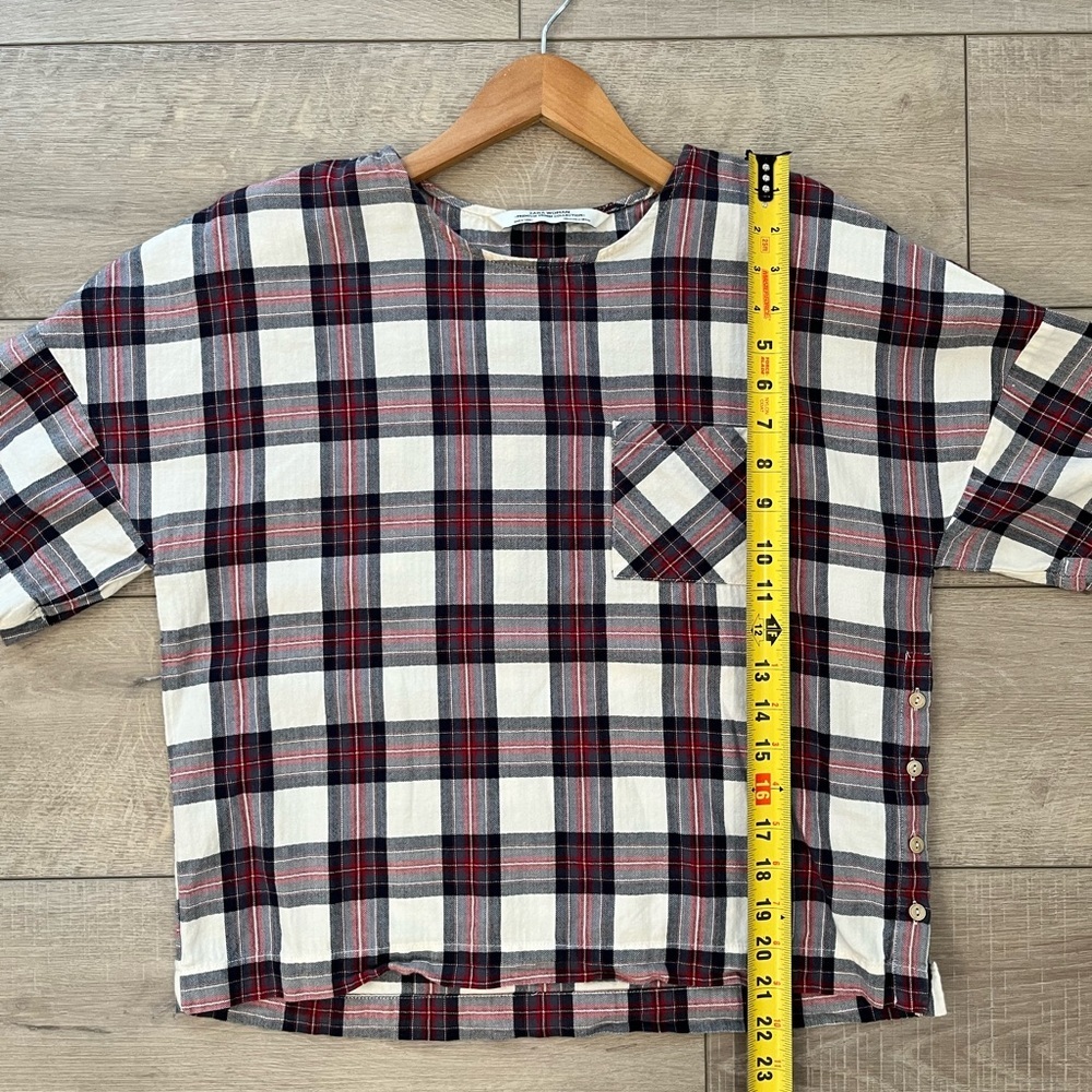 ZARA plaid short sleeve holiday top with side button detail size XS - Picture 9 of 9